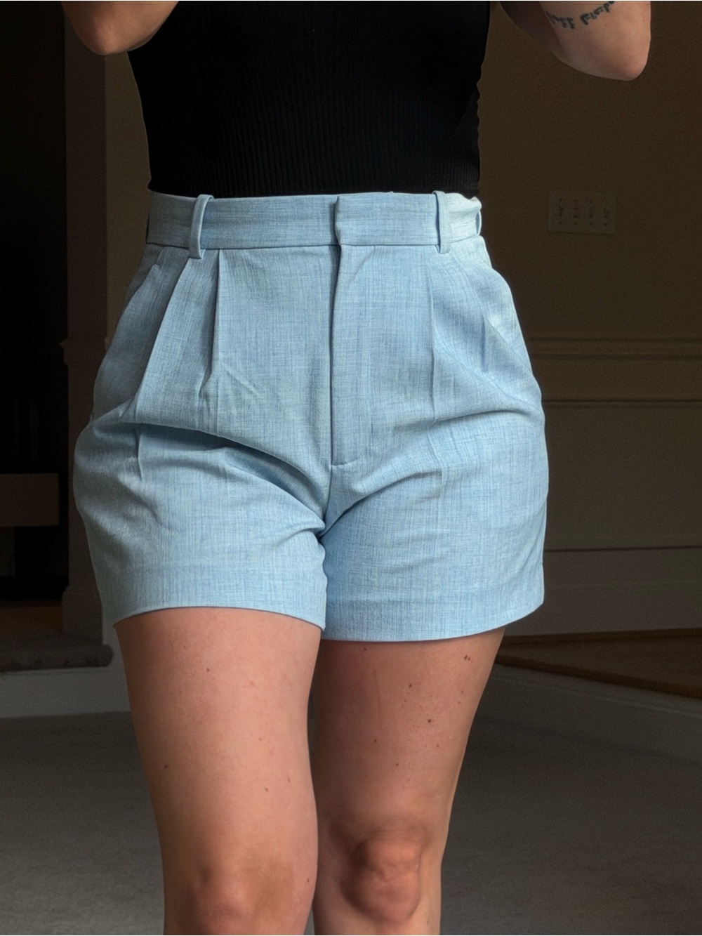 Abercrombie & Fitch Light Blue High-Rise Pleated Shorts